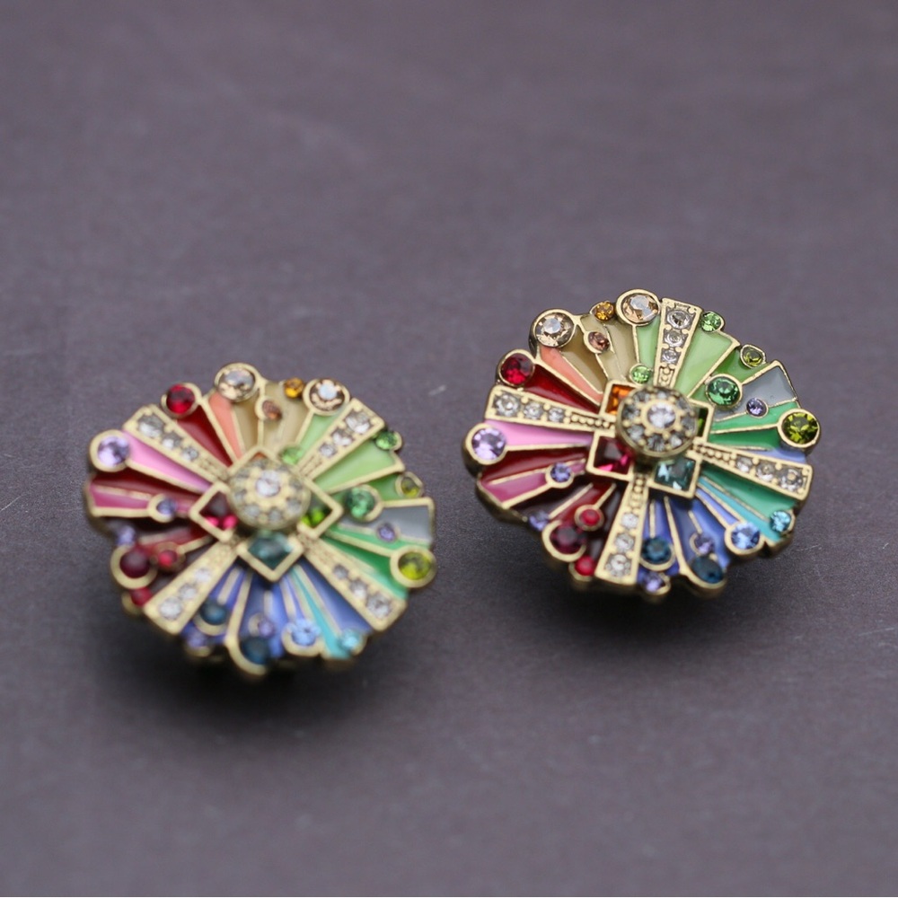 HEIDI DAUS®"Color Wheel" Enamel Crystal Button Earrings - Picture 3 of 6